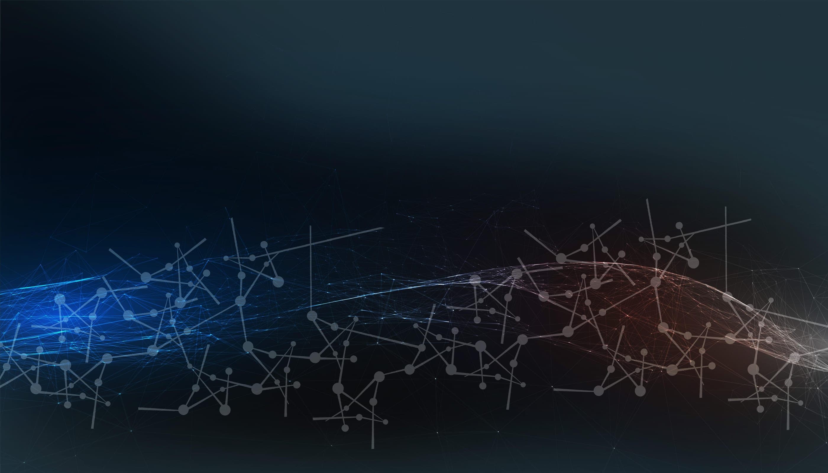 Rede luminosa de nós, em tons de azul